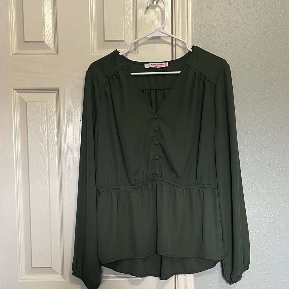 Cklass Fashionline Army Green Button-Front Blouse